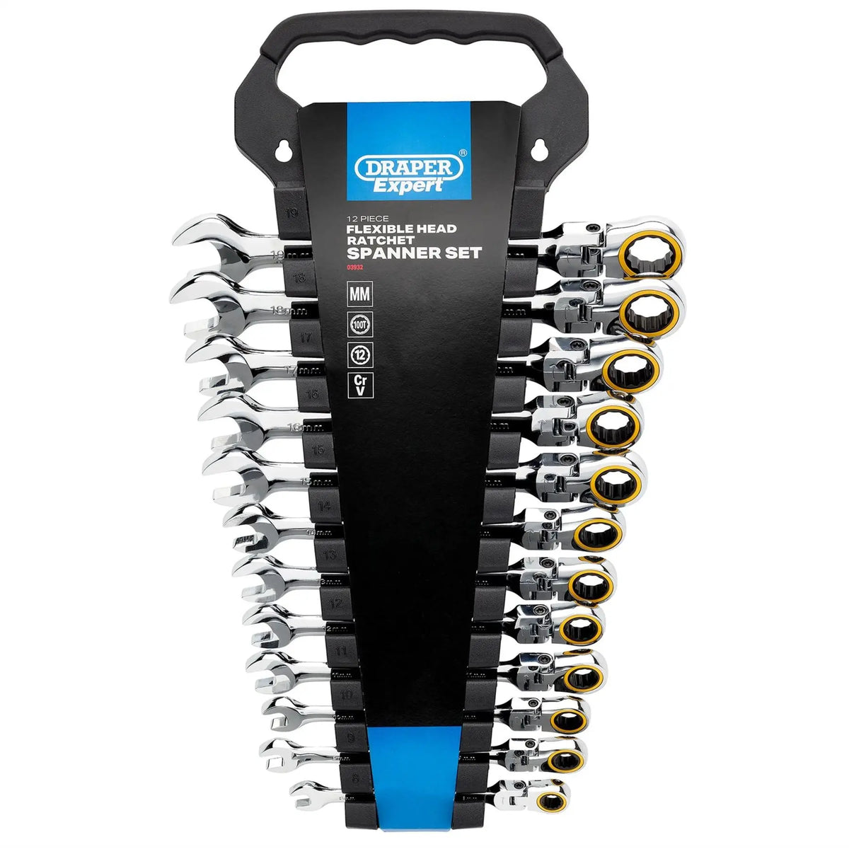 Draper Expert HI-TORQ® Metric Flexible Head Ratchet Combination Spanner Set (12 Piece) 03932  White Rose Tools