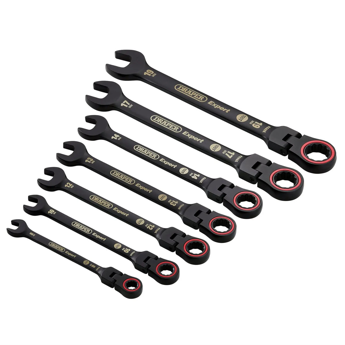 Draper Expert HI-TORQ® Metric Flexible Head Ratchet Combination Spanner Set (7 Piece) 03927  White Rose Tools