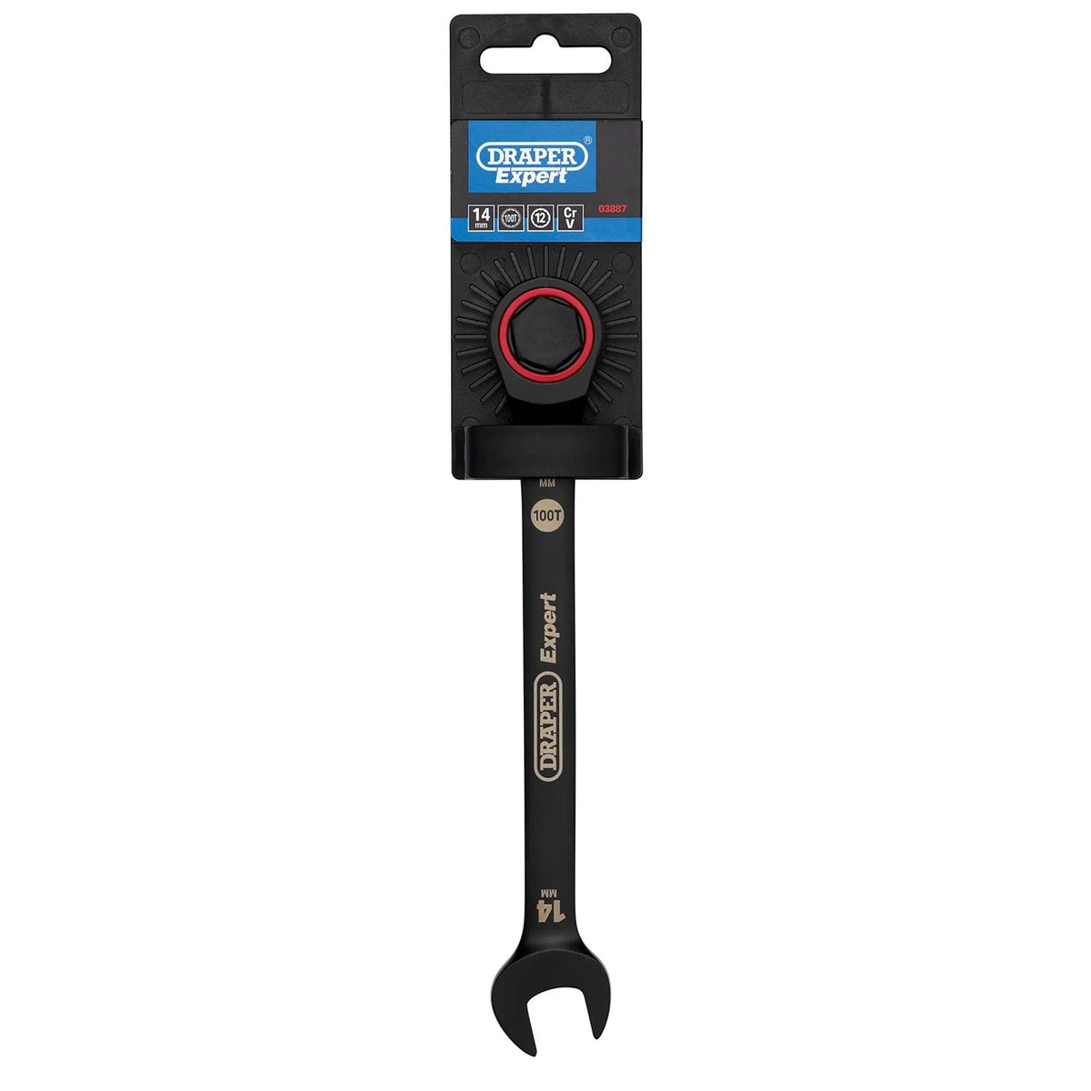 Draper Expert HI-TORQ® Metric Ratchet Combination Spanner 14mm Black 03887  White Rose Tools