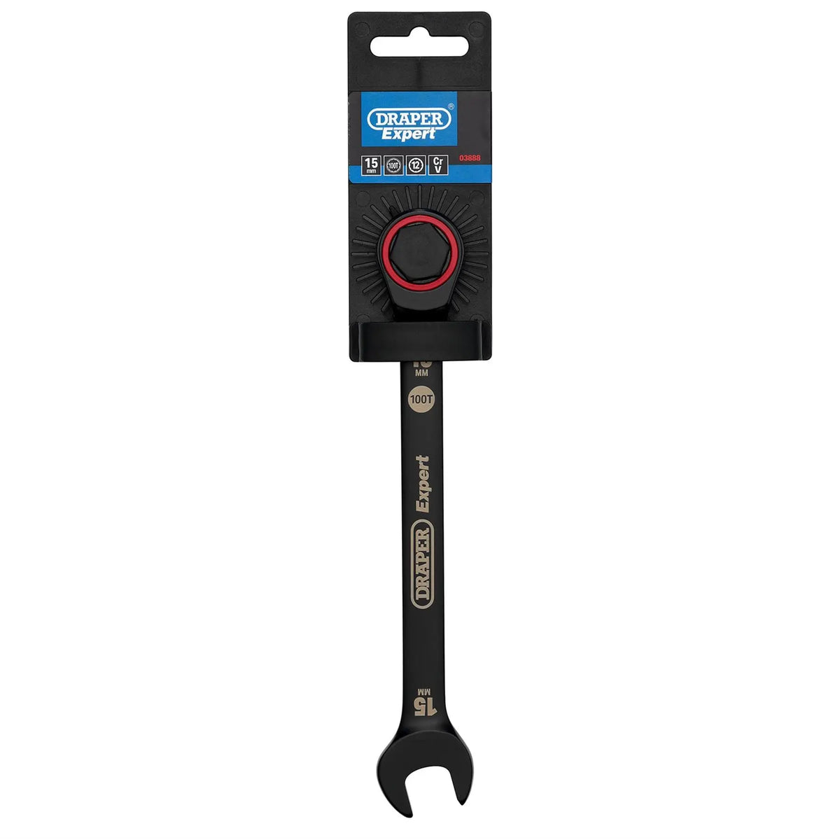 Draper Expert HI-TORQ® Metric Ratchet Combination Spanner 15mm Black 03888  White Rose Tools