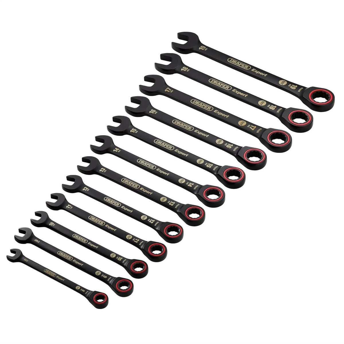 Draper Expert HI-TORQ® Metric Ratchet Combination Spanner Set Black (12 Piece) 03896  White Rose Tools