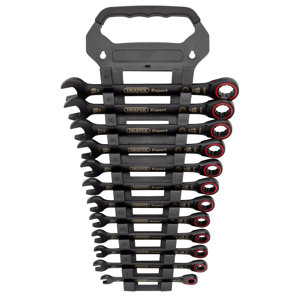 Draper Expert HI-TORQ® Metric Ratchet Combination Spanner Set Black (12 Piece) 03896  White Rose Tools
