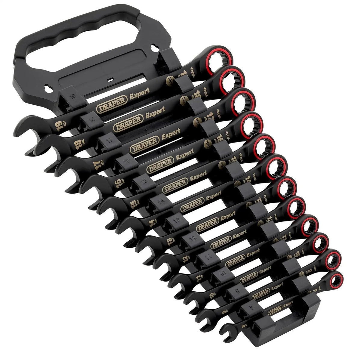 Draper Expert HI-TORQ® Metric Ratchet Combination Spanner Set Black (12 Piece) 03896  White Rose Tools