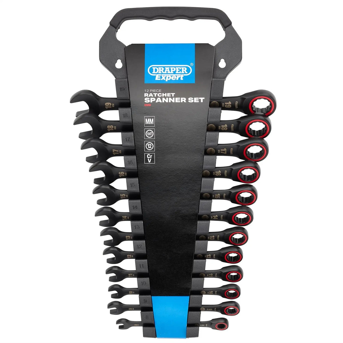 Draper Expert HI-TORQ® Metric Ratchet Combination Spanner Set Black (12 Piece) 03896  White Rose Tools
