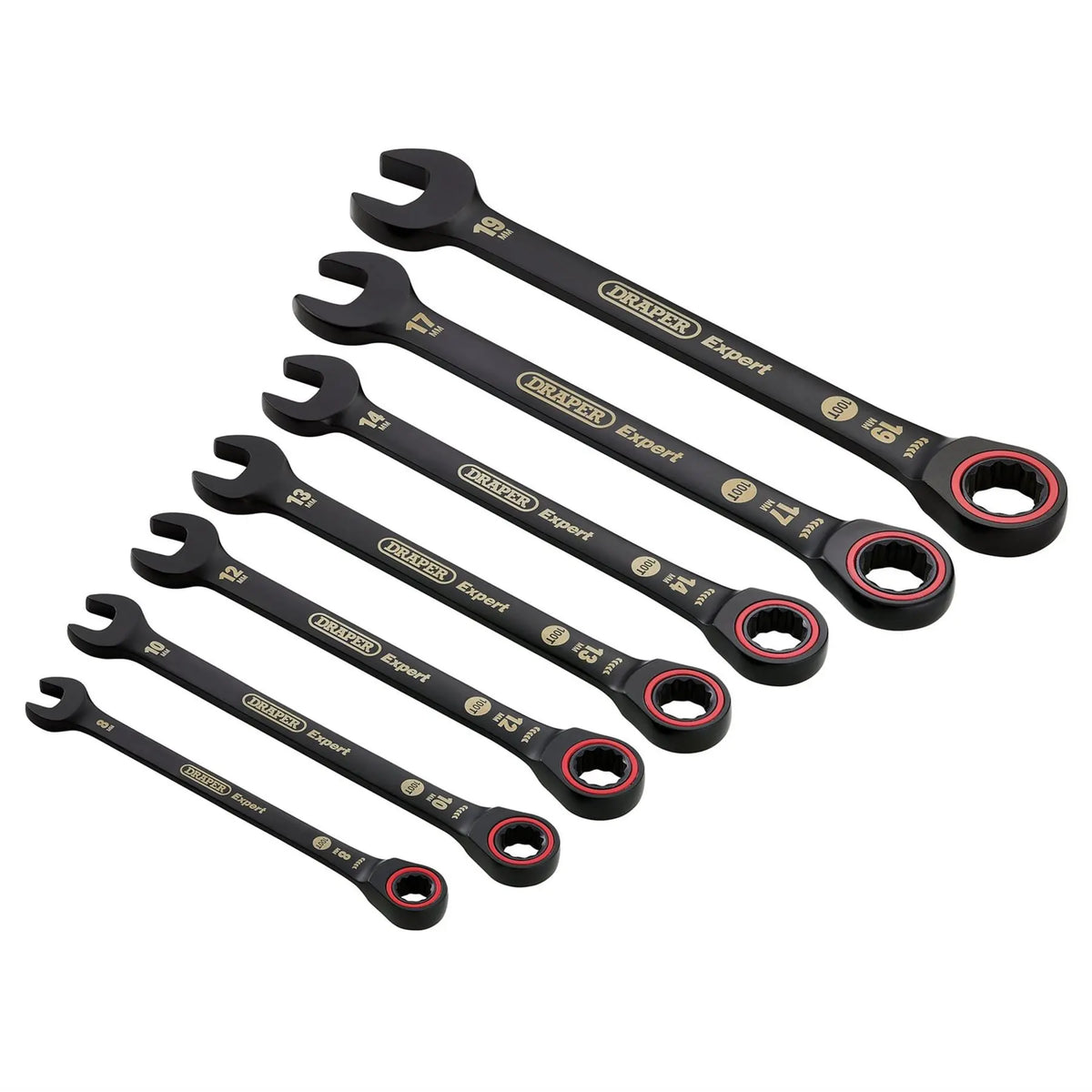 Draper Expert HI-TORQ® Metric Ratchet Combination Spanner Set Black (7 Piece) 03895  White Rose Tools