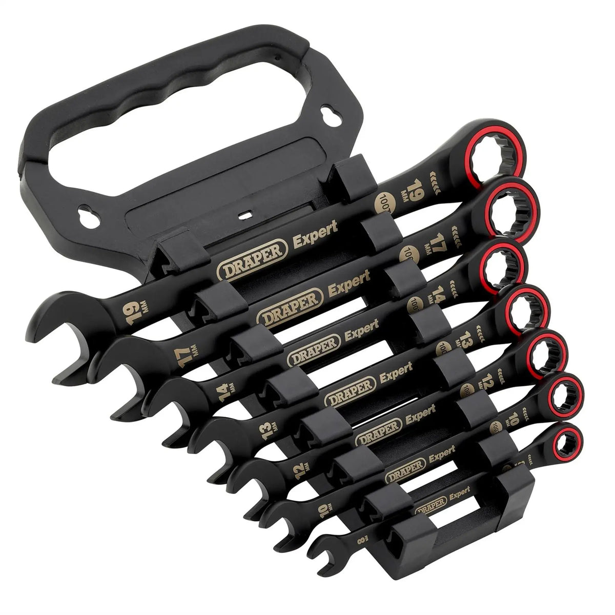 Draper Expert HI-TORQ® Metric Ratchet Combination Spanner Set Black (7 Piece) 03895  White Rose Tools
