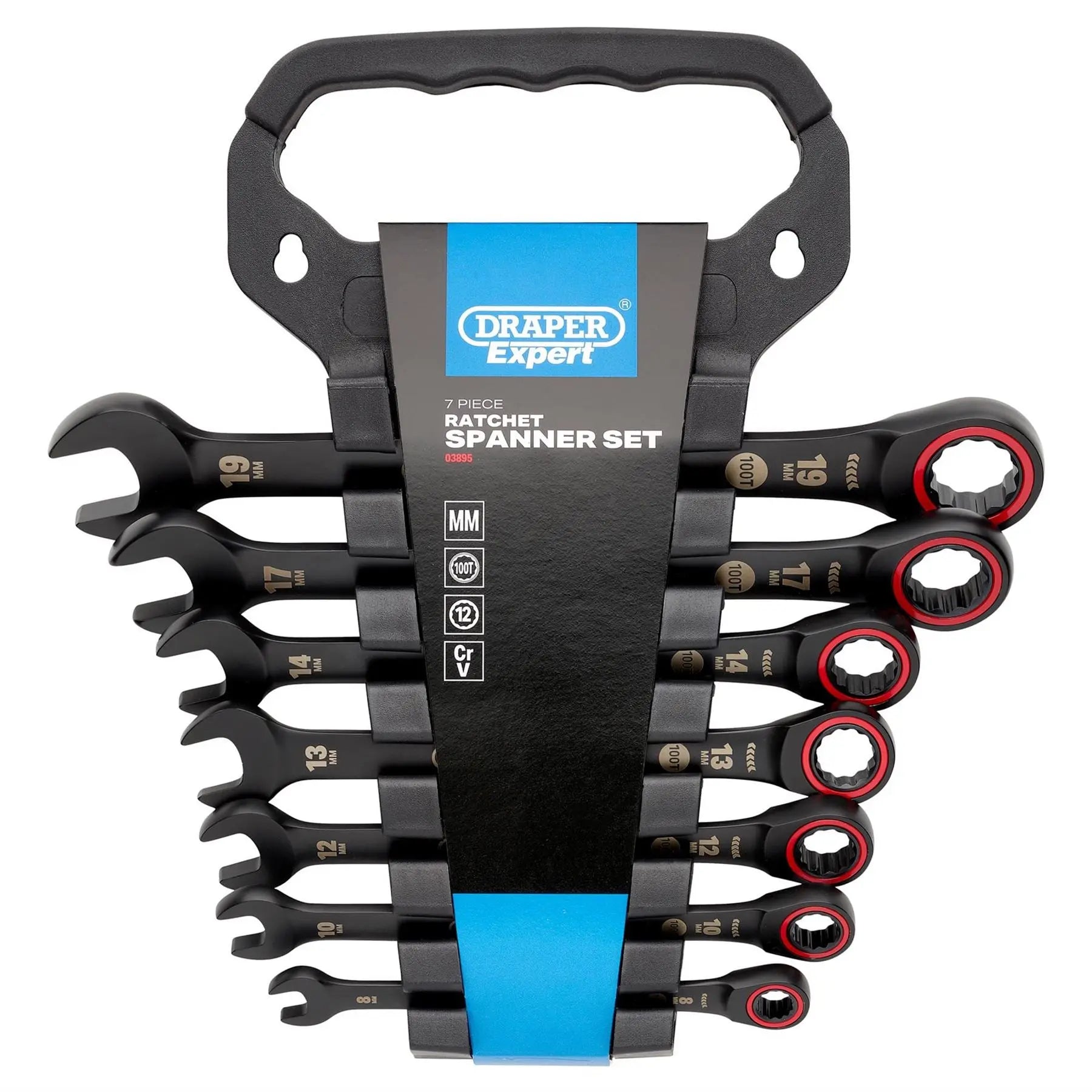 Draper Expert HI-TORQ® Metric Ratchet Combination Spanner Set Black (7 Piece) 03895  White Rose Tools