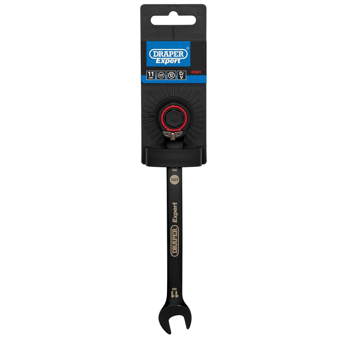 Draper Expert HI-TORQ®  Metric Reversible Ratchet Combination Spanner 11mm Black 03901  White Rose Tools