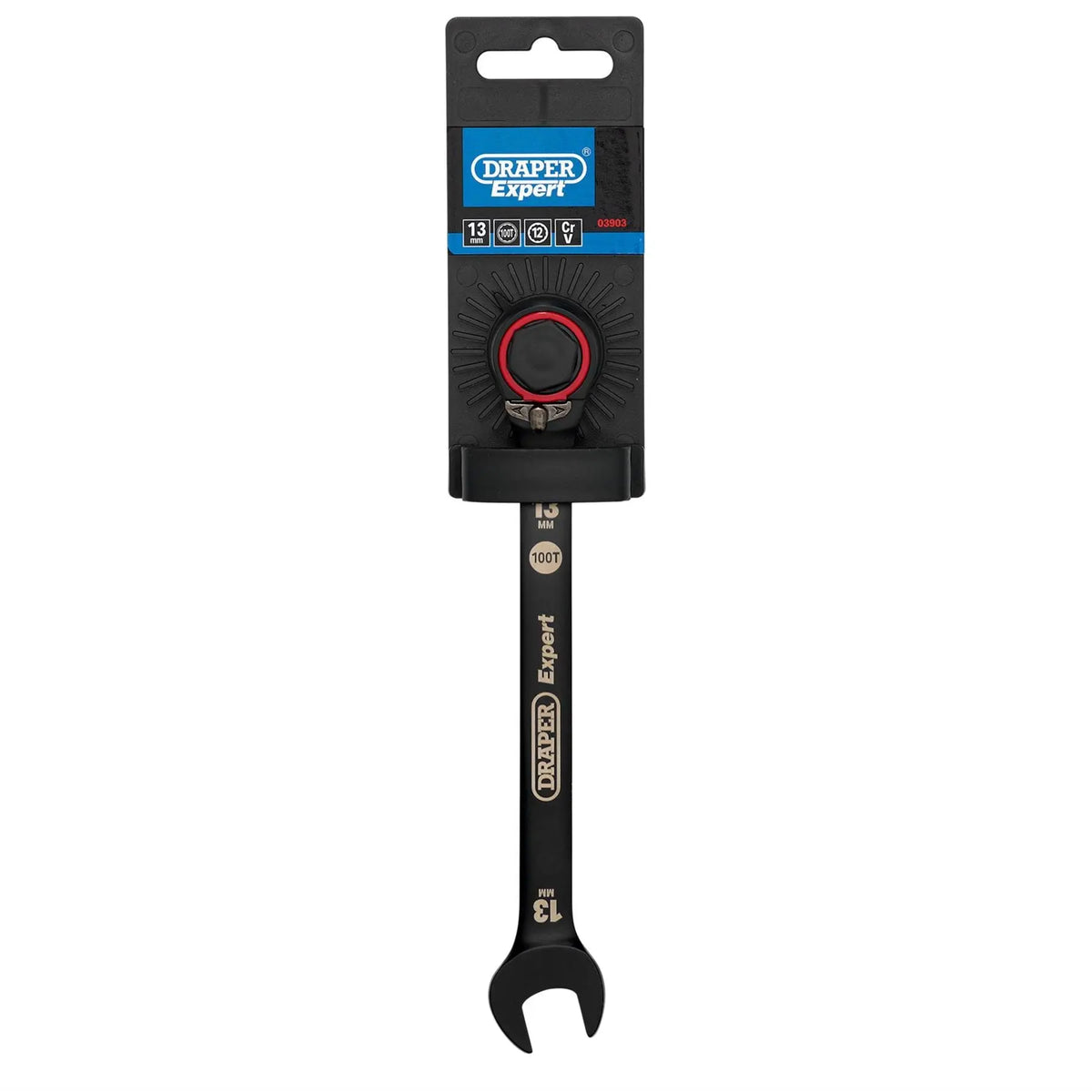 Draper Expert HI-TORQ®  Metric Reversible Ratchet Combination Spanner 13mm Black 03903  White Rose Tools