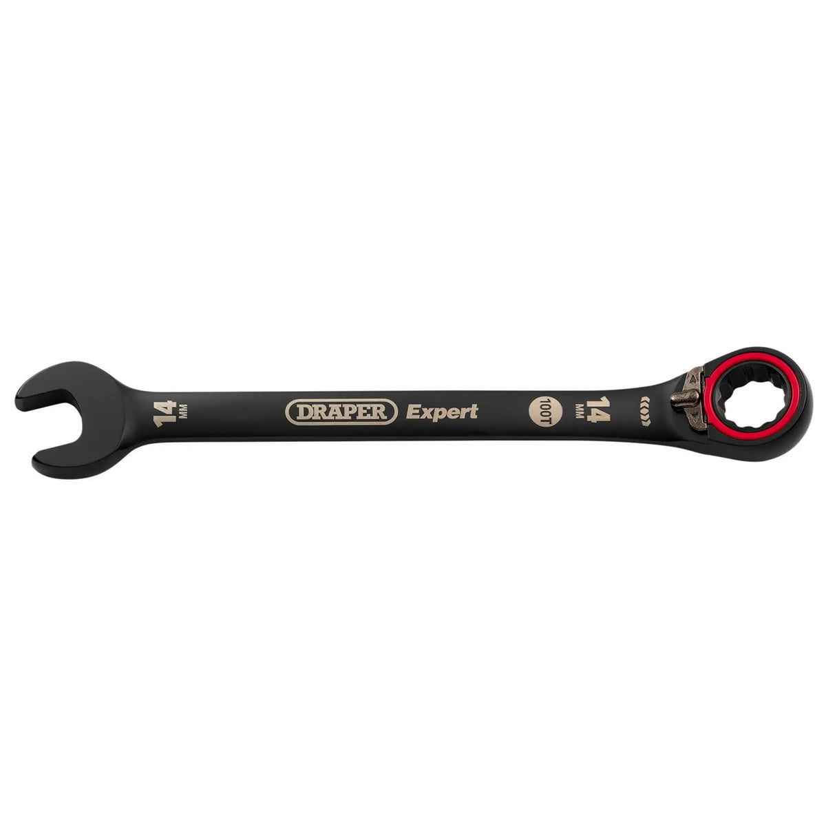 Draper Expert HI-TORQ®  Metric Reversible Ratchet Combination Spanner 14mm Black 03904  White Rose Tools