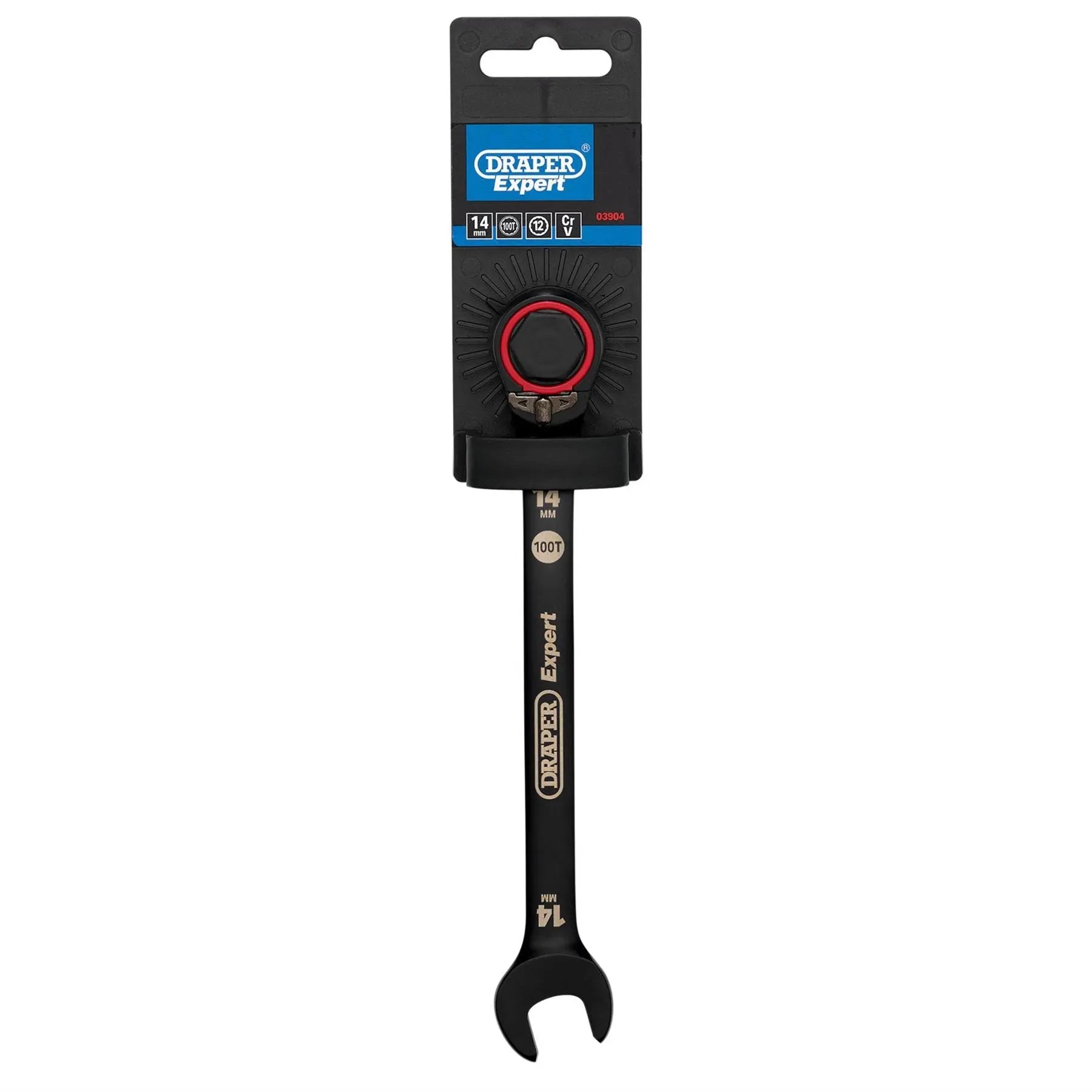 Draper Expert HI-TORQ®  Metric Reversible Ratchet Combination Spanner 14mm Black 03904  White Rose Tools