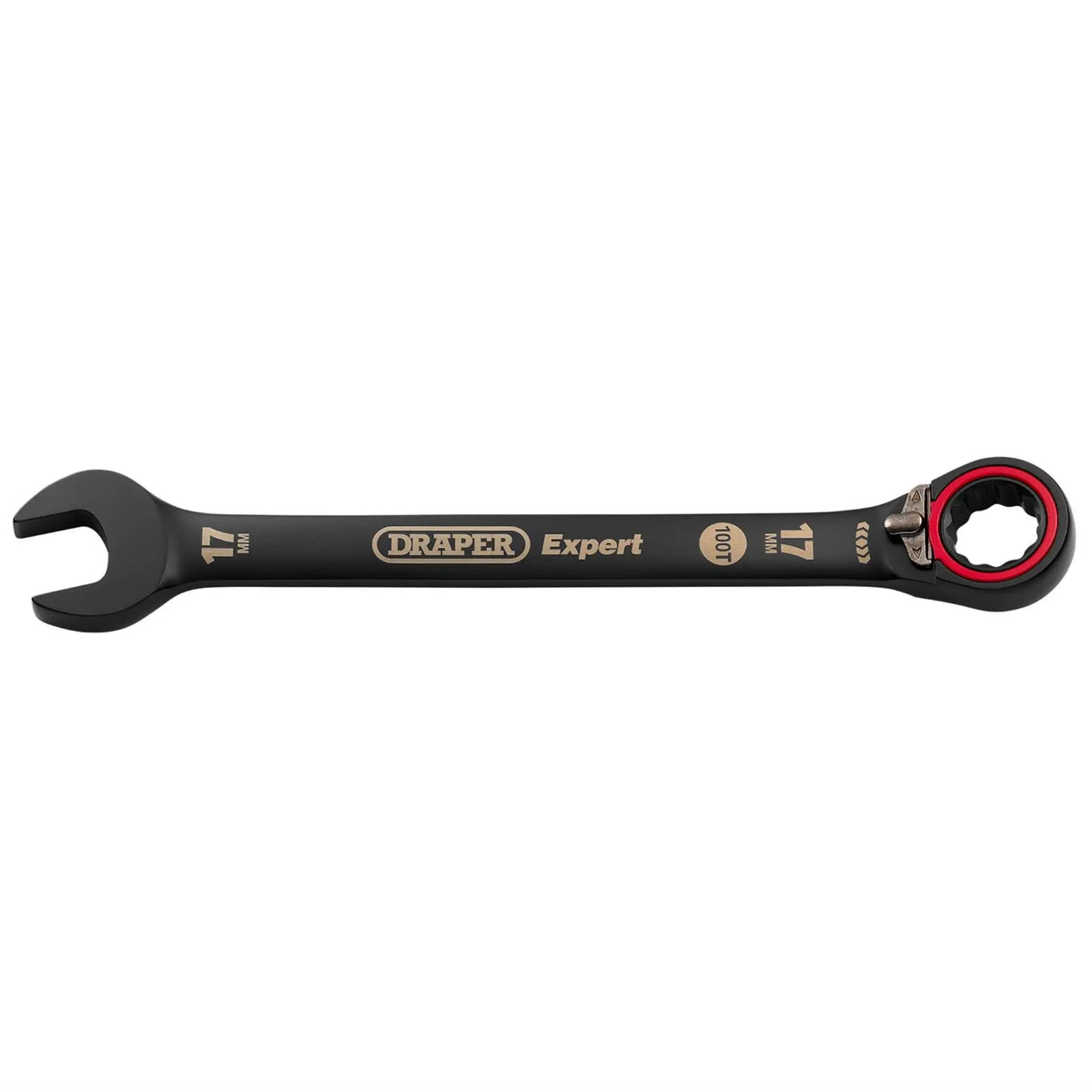 Draper Expert HI-TORQ®  Metric Reversible Ratchet Combination Spanner 17mm Black 03907  White Rose Tools