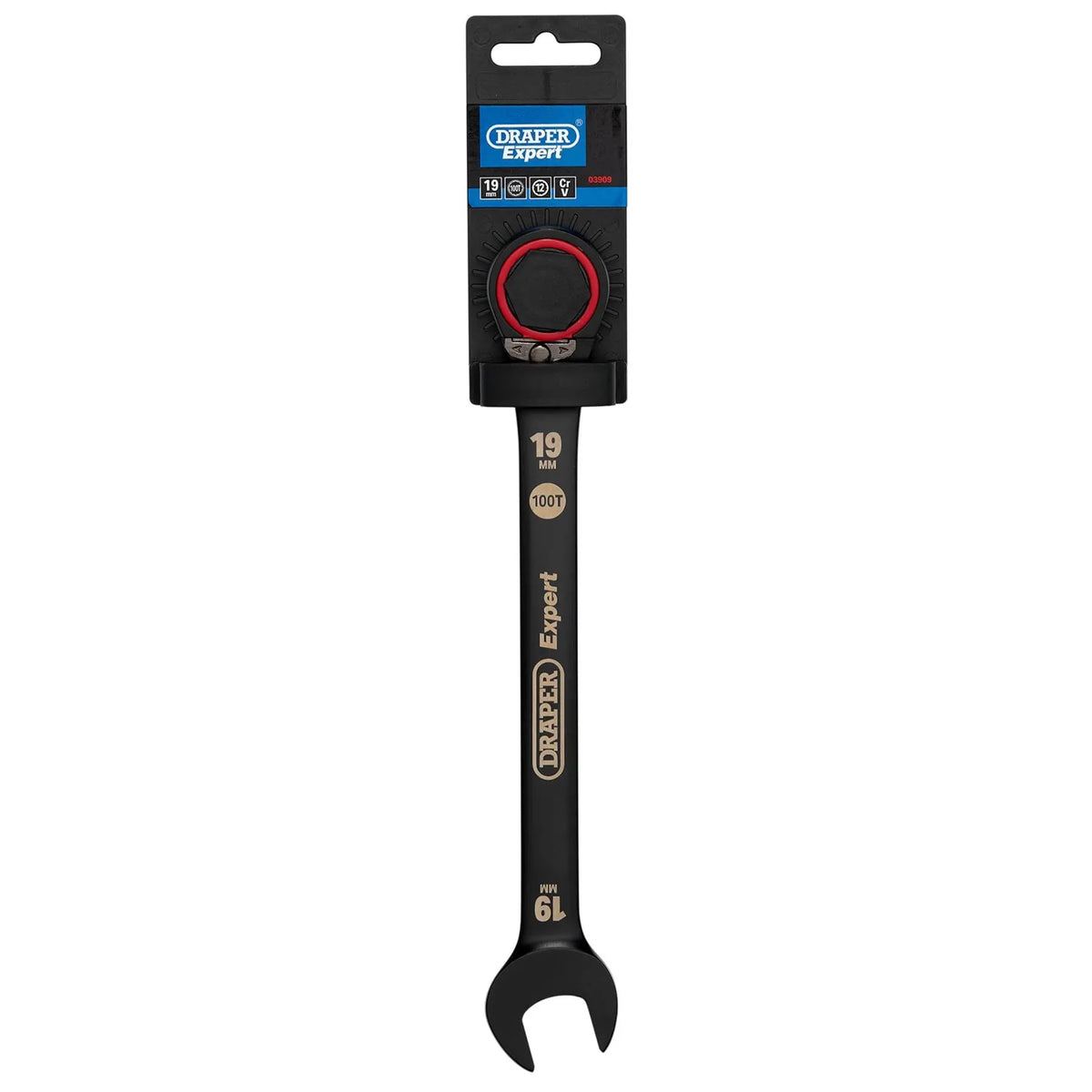 Draper Expert HI-TORQ® Metric Reversible Ratchet Combination Spanner 19mm Black 03909  White Rose Tools