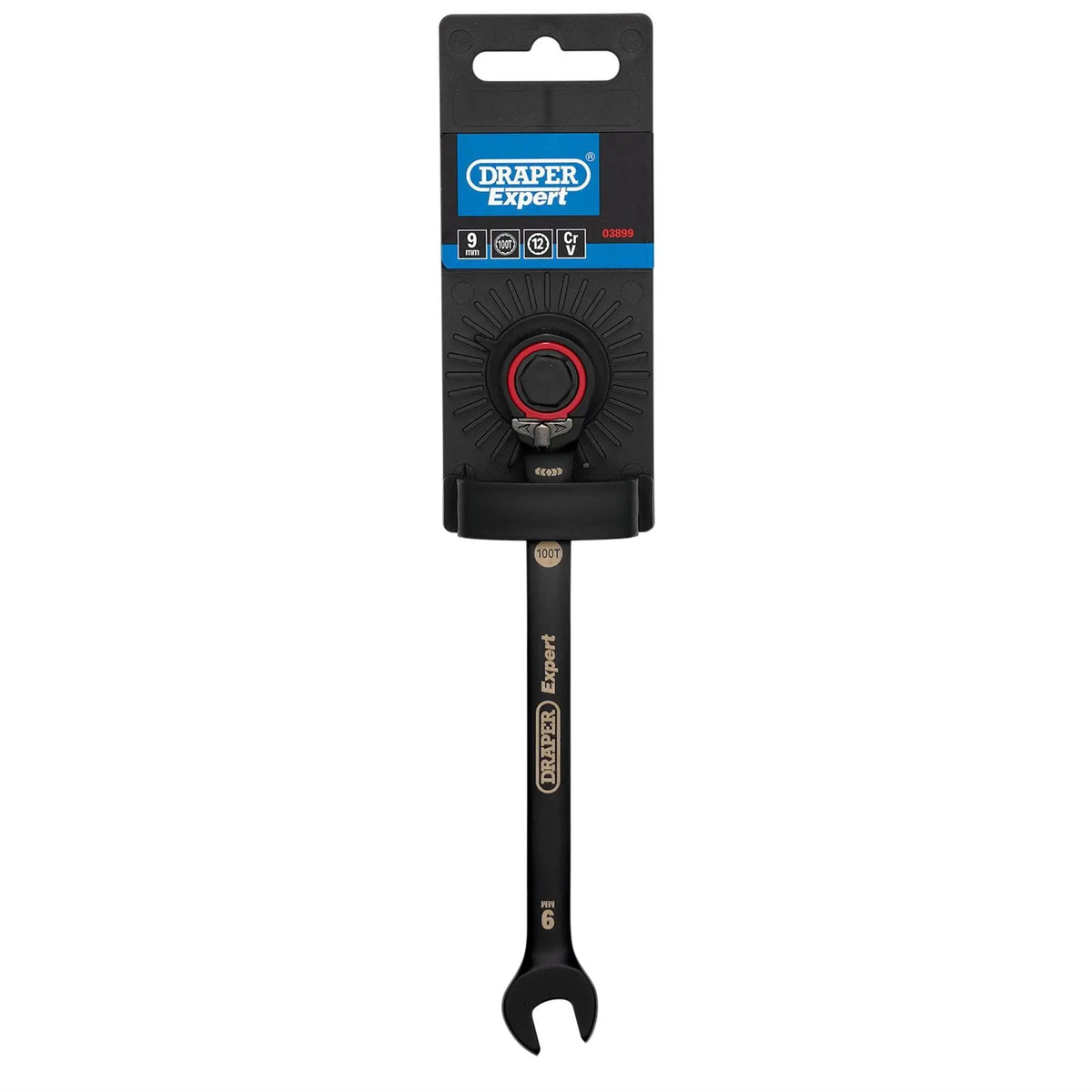 Draper Expert HI-TORQ®  Metric Reversible Ratchet Combination Spanner 9mm Black 03899  White Rose Tools