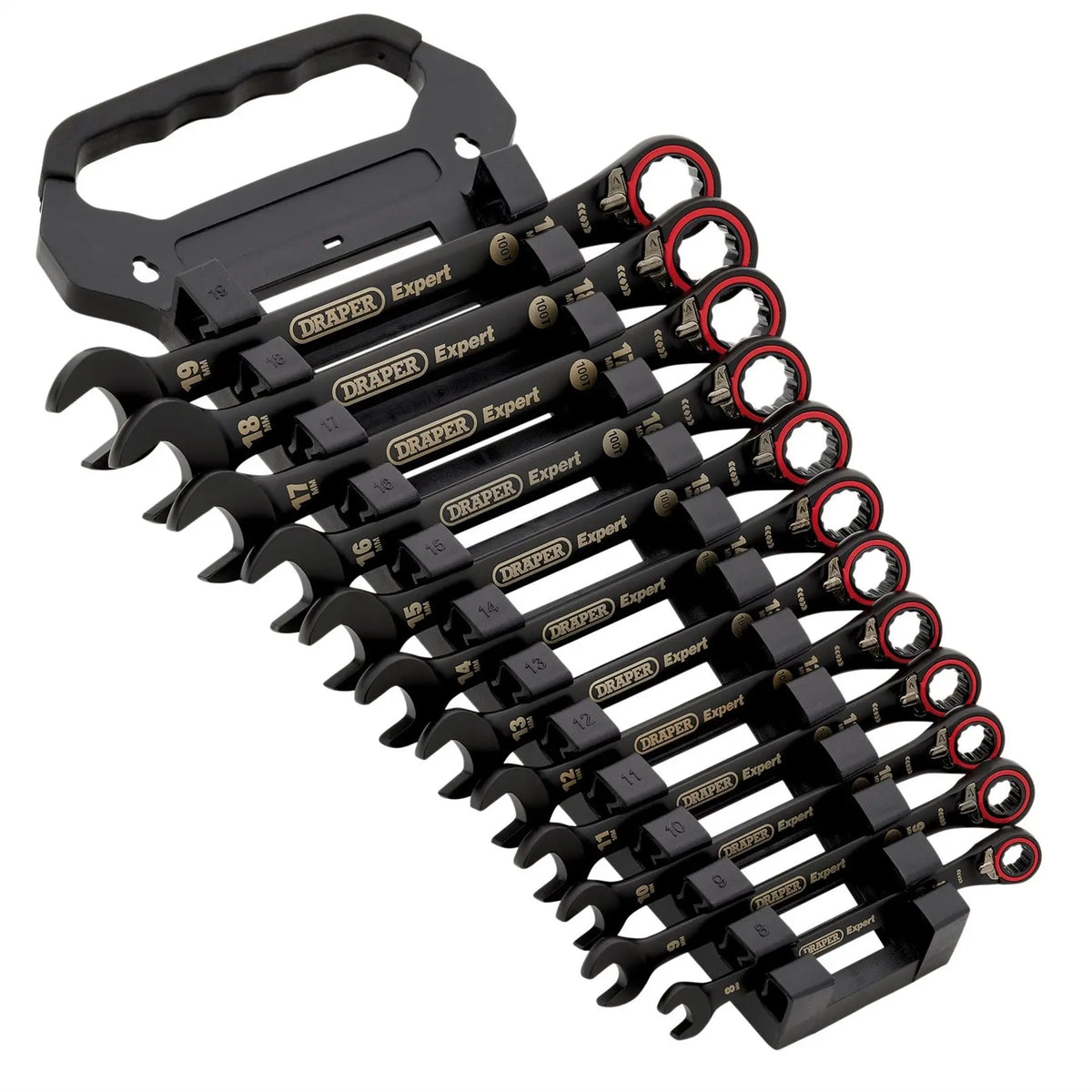 Draper Expert HI-TORQ®  Metric Reversible Ratchet Combination Spanner Set Black (12 Piece) 03912  White Rose Tools