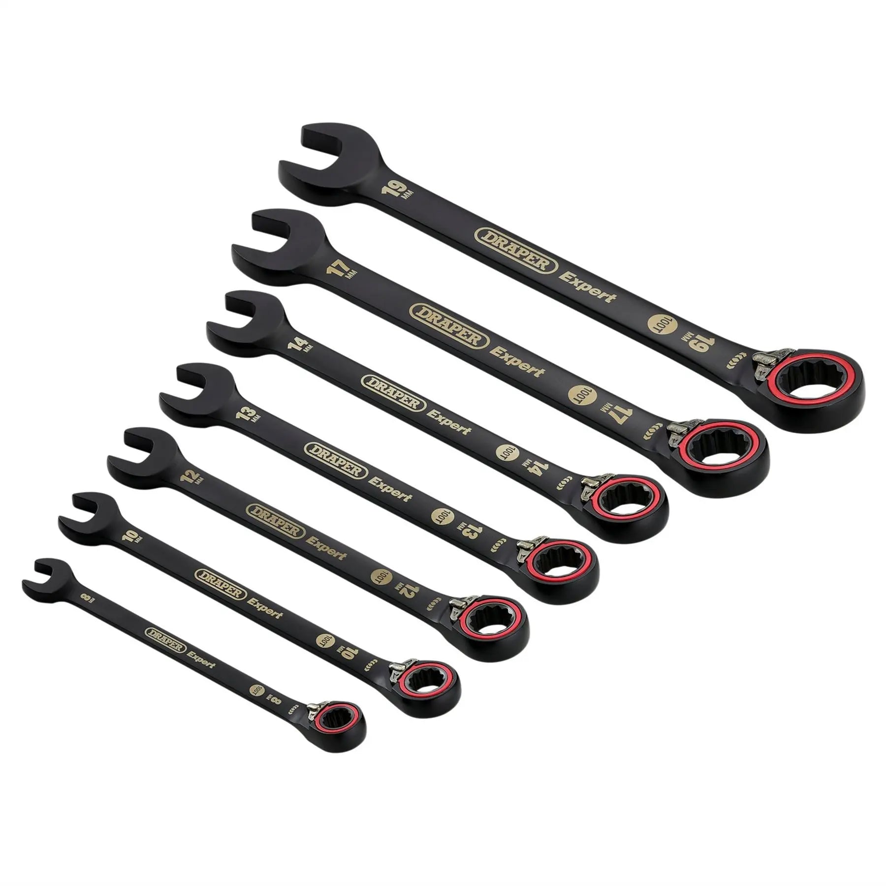 Draper Expert HI-TORQ®  Metric Reversible Ratchet Combination Spanner Set Black (7 Piece) 03911  White Rose Tools