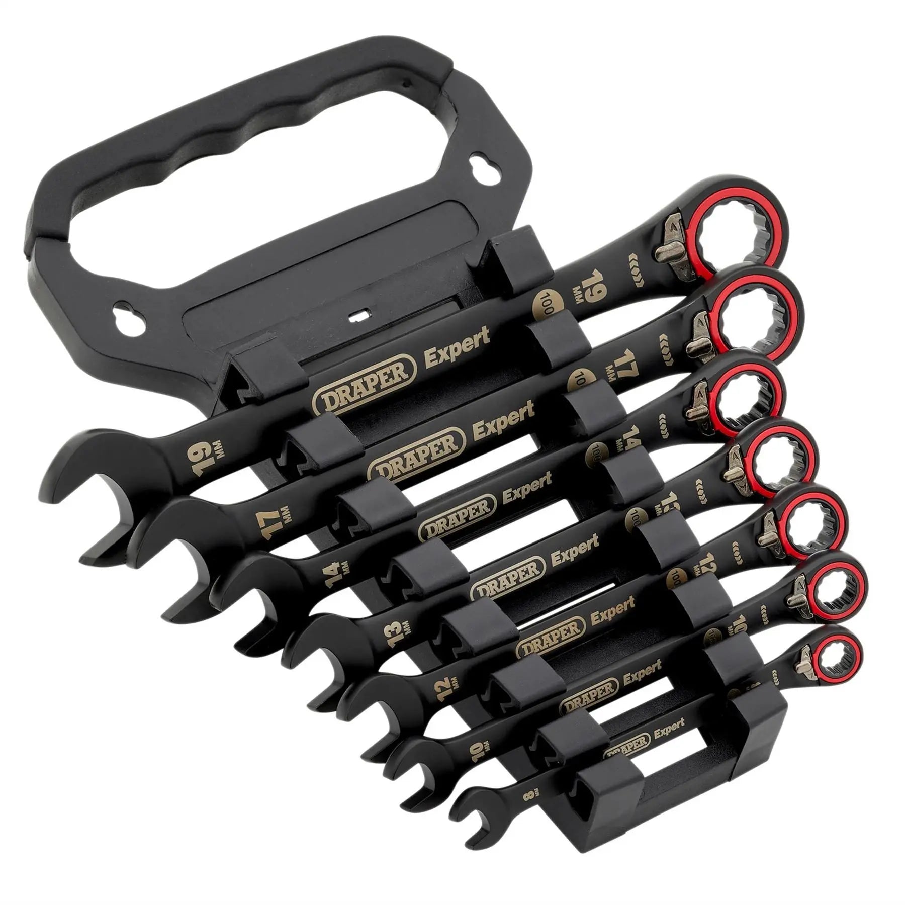 Draper Expert HI-TORQ®  Metric Reversible Ratchet Combination Spanner Set Black (7 Piece) 03911  White Rose Tools