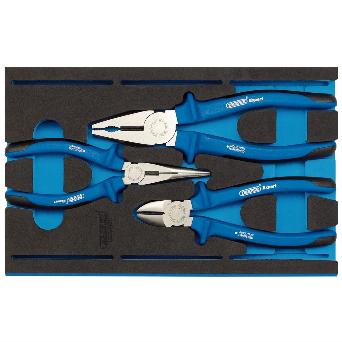 Draper Expert Heavy Duty Plier Set in 1/4 Drawer EVA Insert Tray (3 Piece) 63262  White Rose Tools