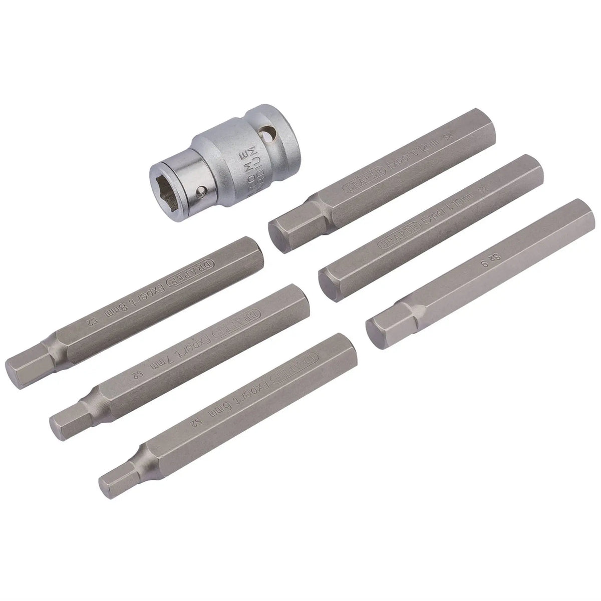 Draper Expert Hexagon Bit Set and Holder 1/2" Sq. Dr. 6 - 12mm (7 Piece) 83564  White Rose Tools