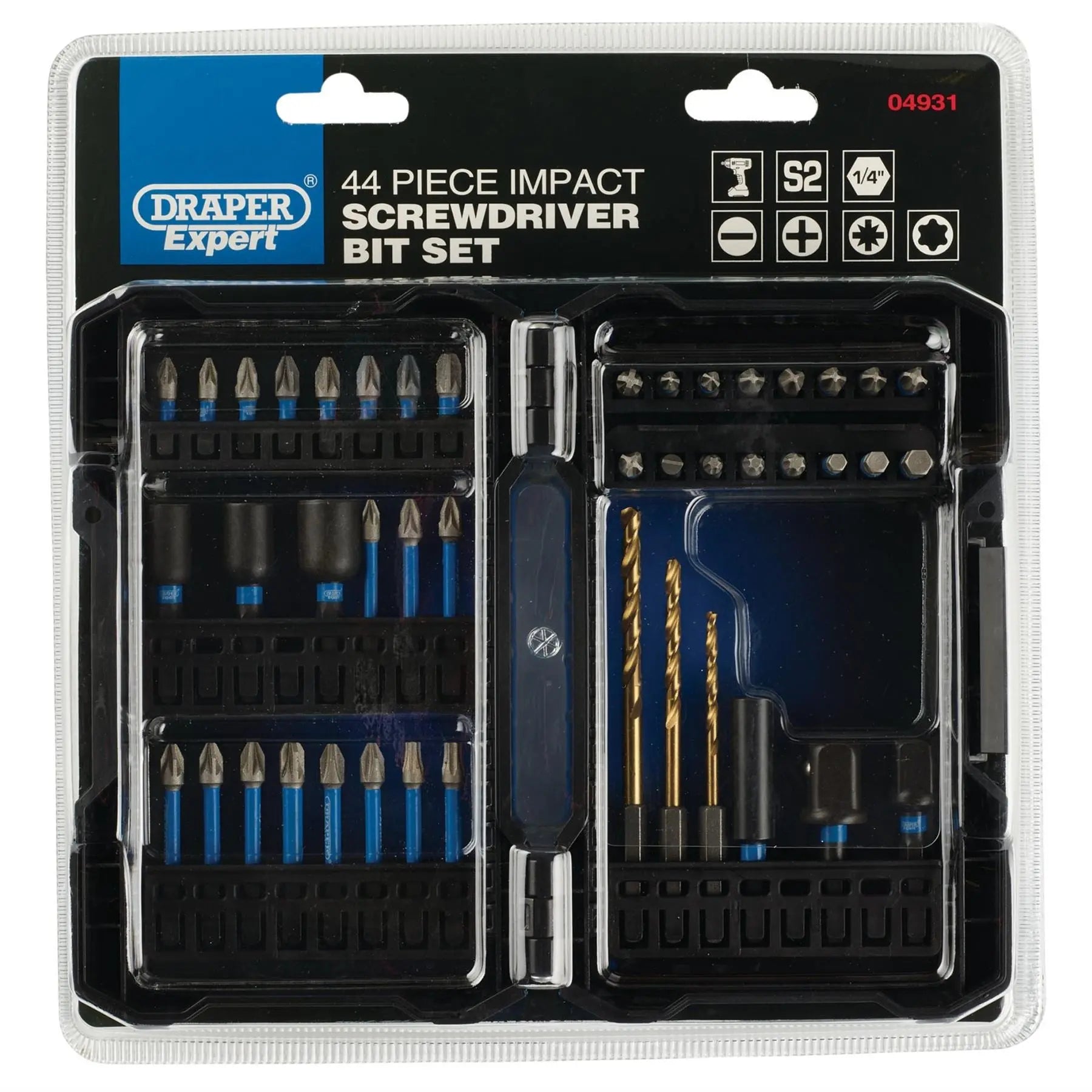 Draper Expert Impact Screwdriver Bit Set 1/4" Hex (44 Piece) 04931  White Rose Tools