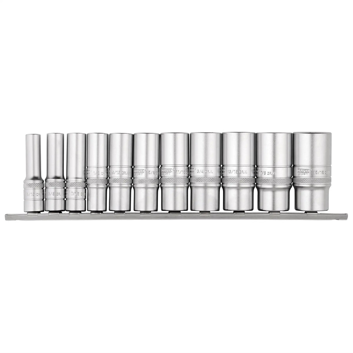 Draper Expert Imperial Deep Socket Set on a Metal Rail 3/8" Sq. Dr. (11 Piece) 16495  White Rose Tools