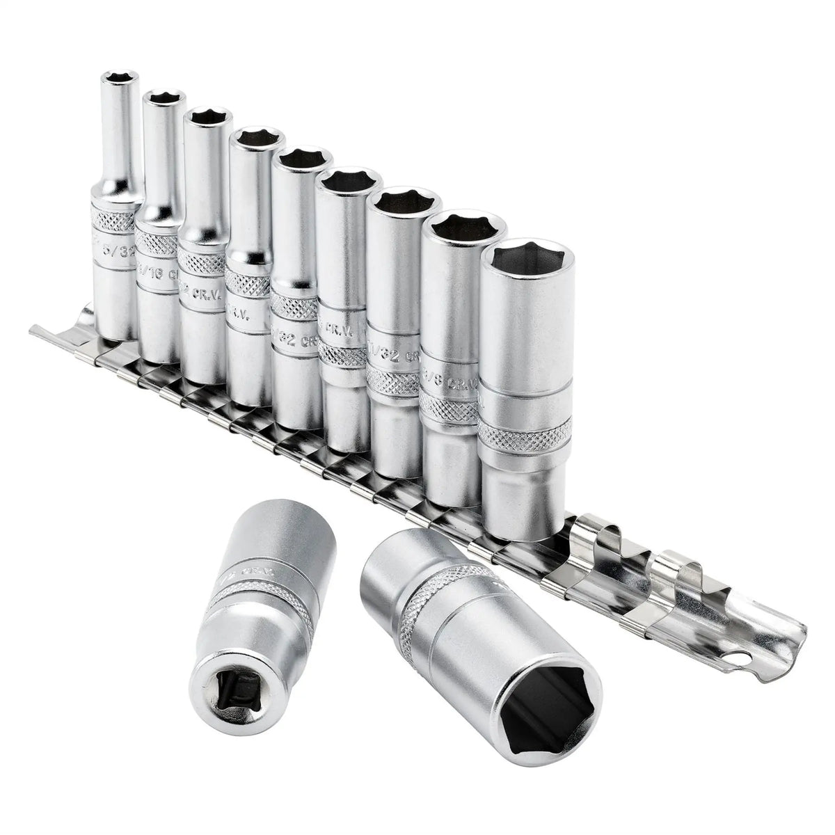 Draper Expert Imperial Deep Socket on Metal Rail 1/4" Sq. Dr. (11 Piece) 16491  White Rose Tools