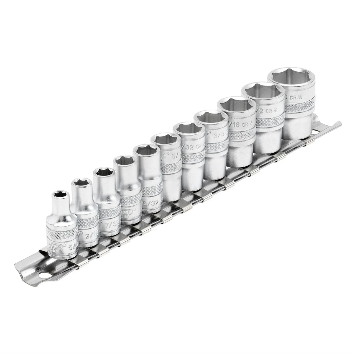 Draper Expert Imperial Socket Set on a Metal Rail 1/4" Sq. Dr. (11 Piece) 16488  White Rose Tools