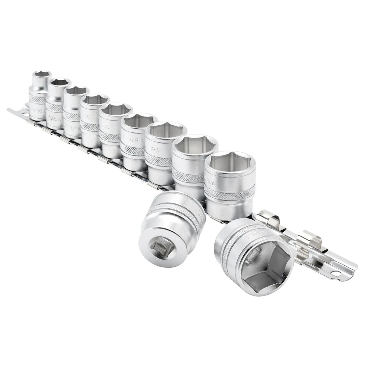 Draper Expert Imperial Socket Set on a Metal Rail 3/8" Sq. Dr. (11 Piece) 16493  White Rose Tools