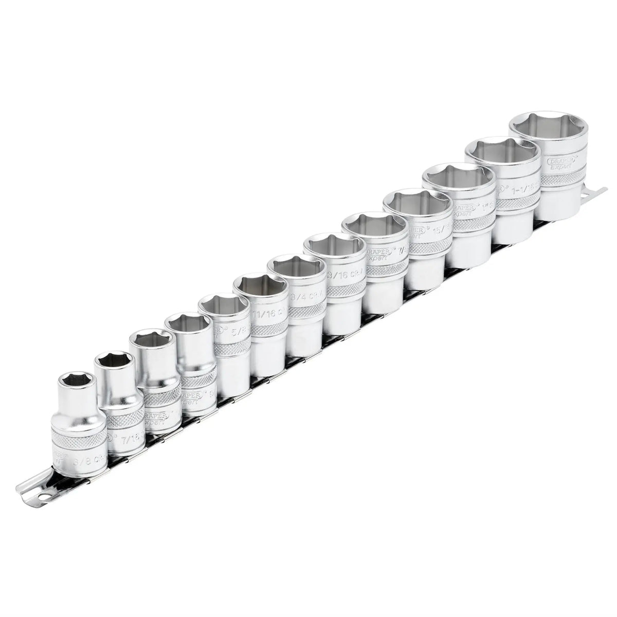Draper Expert Imperial Socket on a Metal Rail 1/2" Sq. Dr. (13 Piece) 16498  White Rose Tools