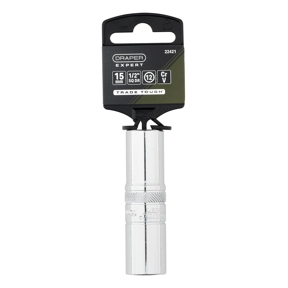 Draper Expert Metric Deep Socket 1/2" Sq. Dr. Polished Chrome 15mm 22421  White Rose Tools