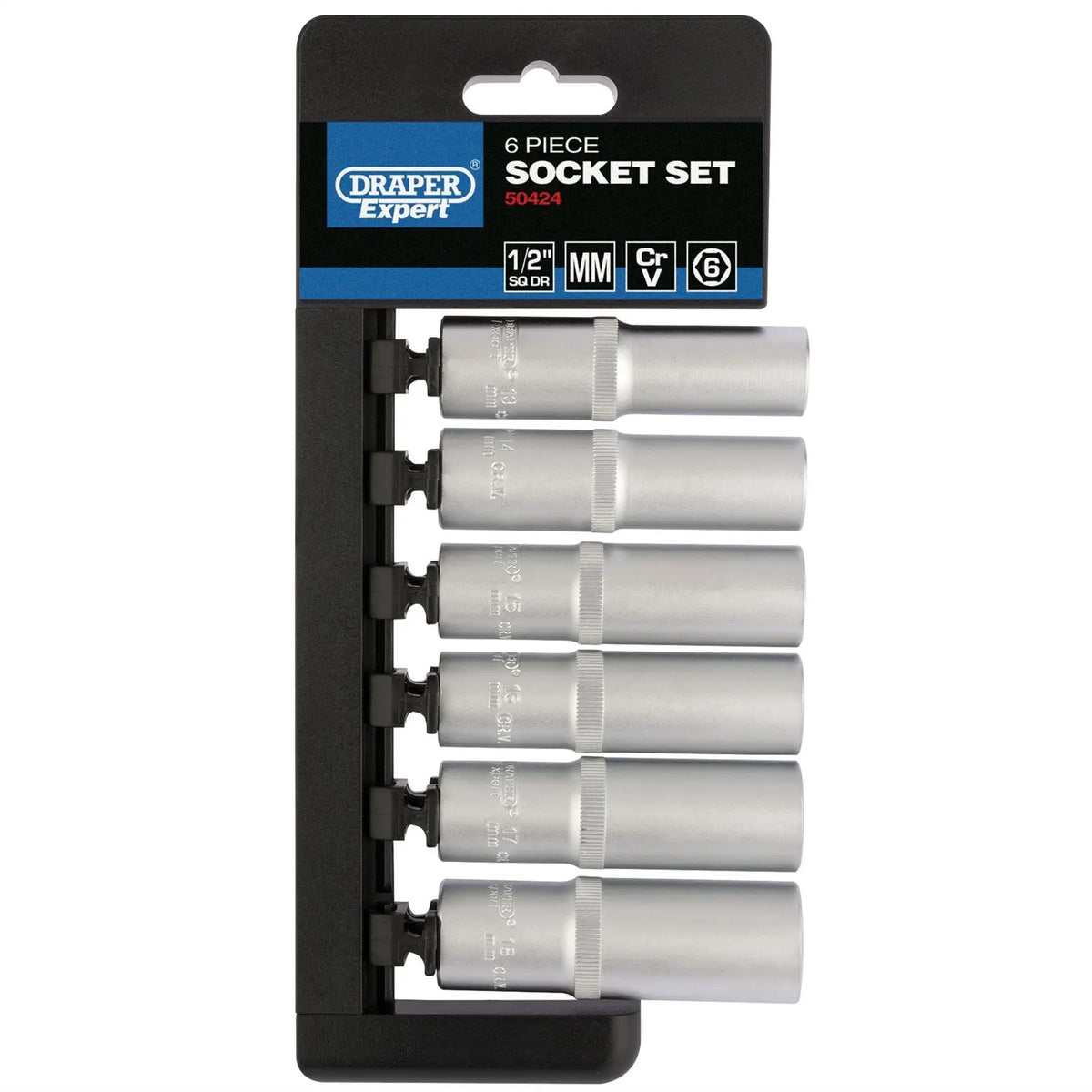 Draper Expert Metric Deep Socket Set 1/2" Sq. Dr. (6 Piece) 50424  White Rose Tools