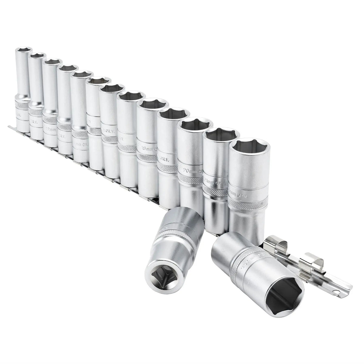 Draper Expert Metric Deep Socket on a Metal Rail 1/2" Sq. Dr. (15 Piece) 16499  White Rose Tools