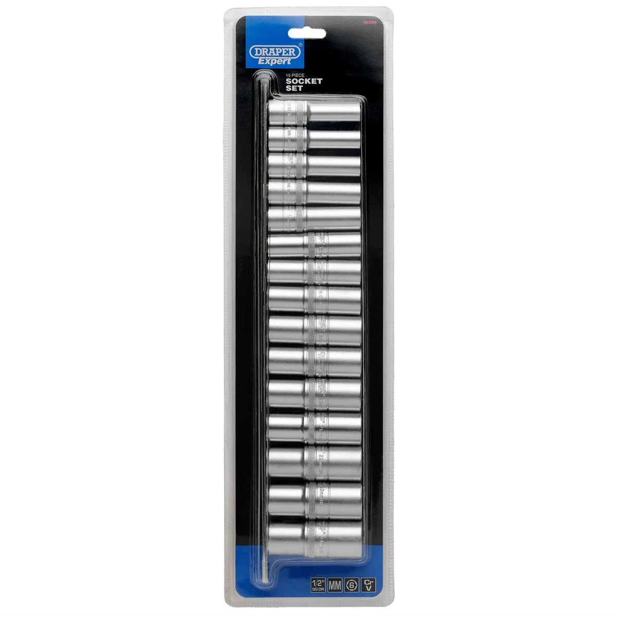 Draper Expert Metric Deep Socket on a Metal Rail 1/2" Sq. Dr. (15 Piece) 16499  White Rose Tools