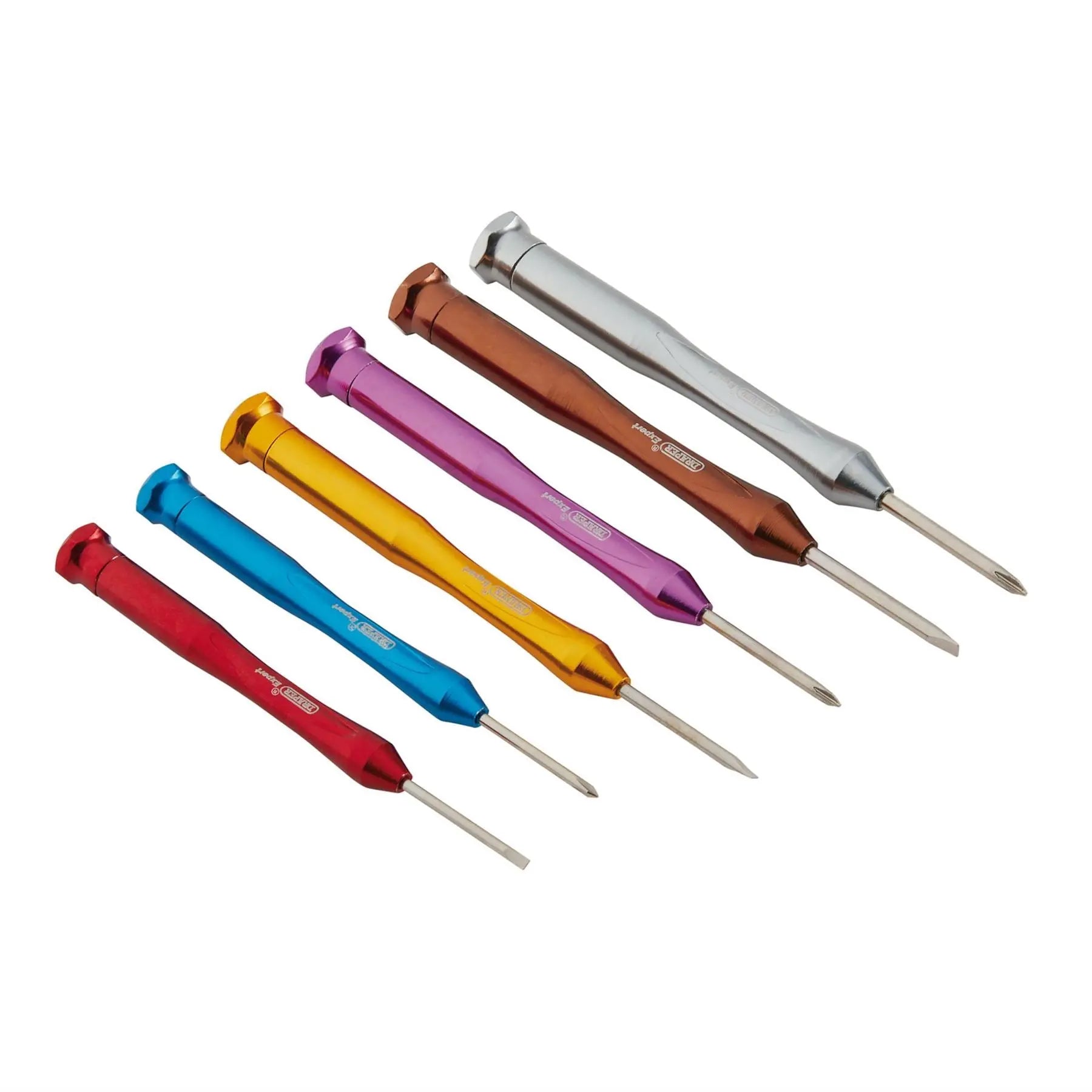 Draper Expert Precision Screwdriver Set 3 x Plain Slot 3 x Cross Slot (6 Piece) 03266  White Rose Tools