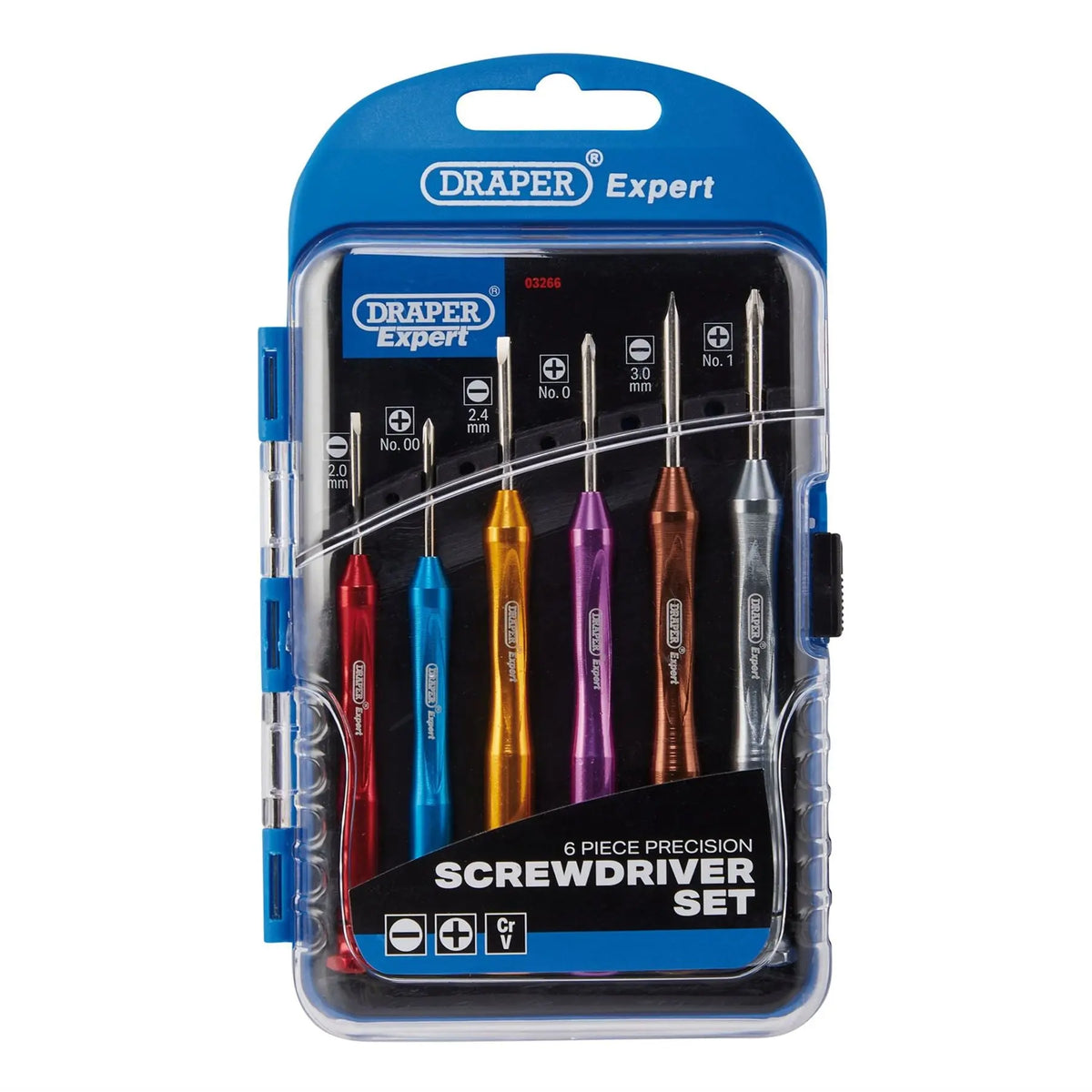 Draper Expert Precision Screwdriver Set 3 x Plain Slot 3 x Cross Slot (6 Piece) 03266  White Rose Tools