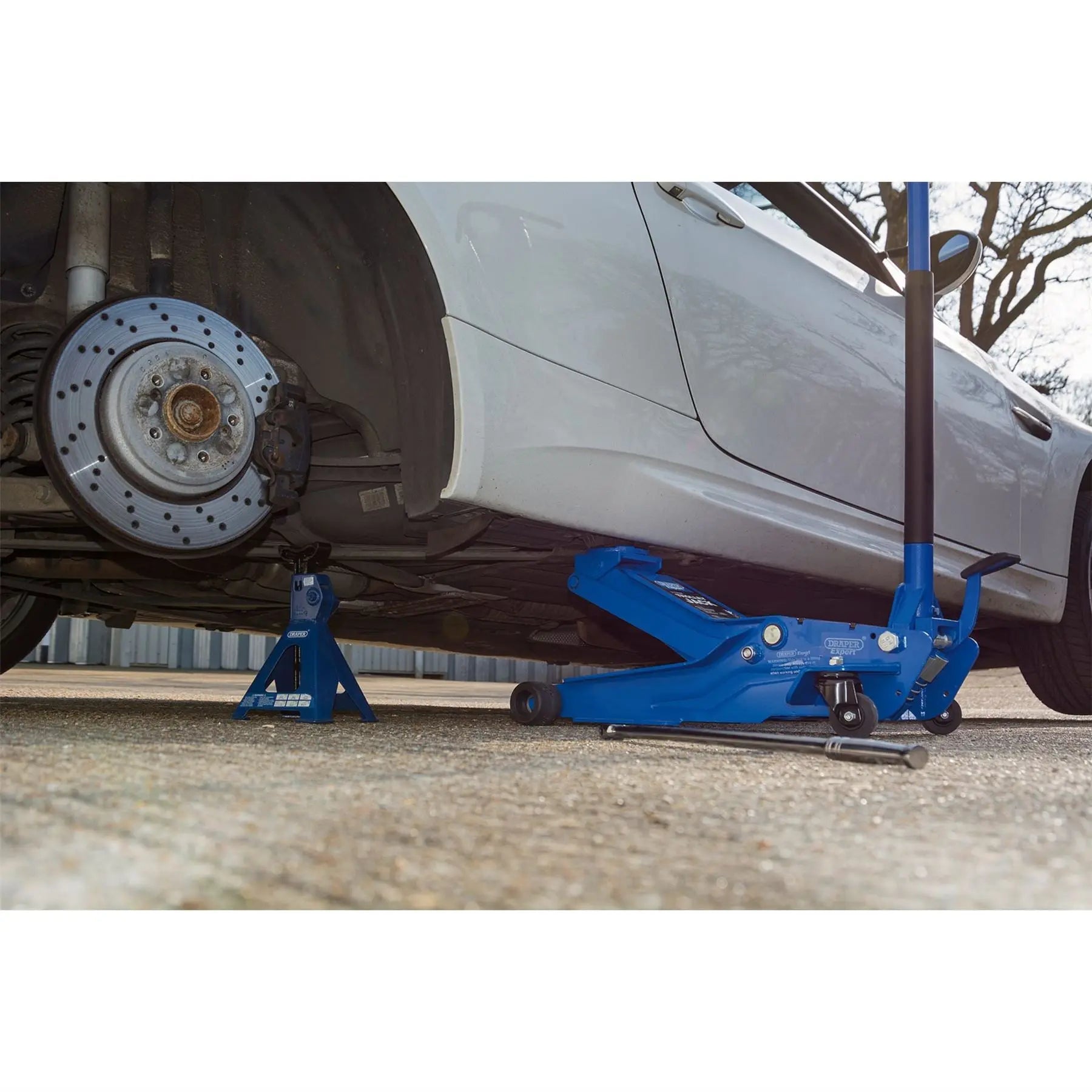 Draper Expert Professional Low Profile Garage Trolley Jack 3 Tonne Blue 01106  White Rose Tools