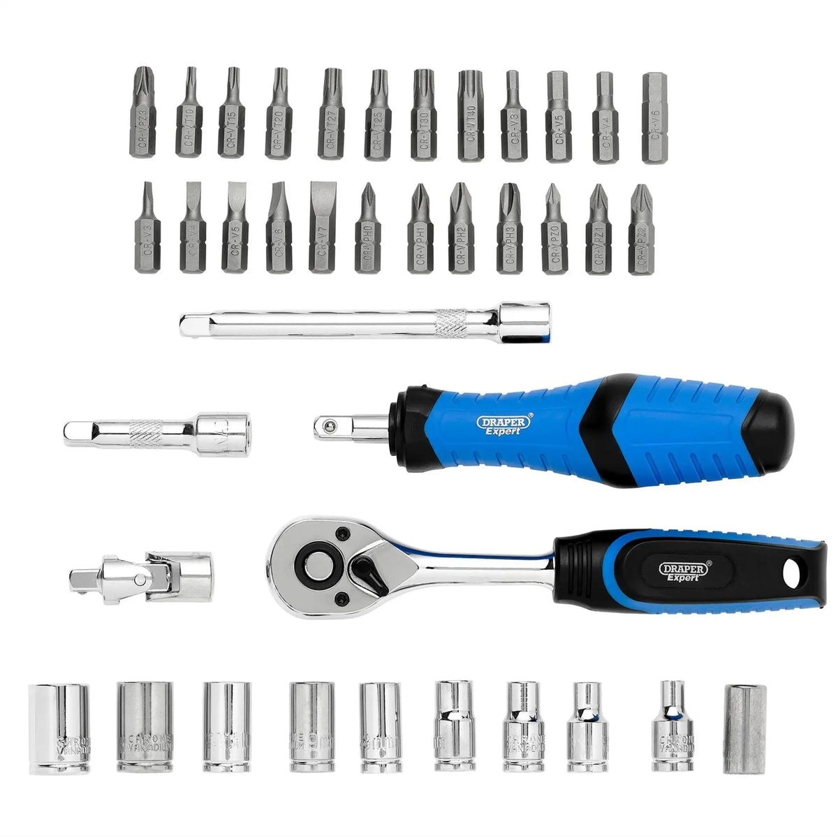 Draper Expert Socket and Bit Set 1/4" Sq. Dr. (39 Piece) 04713  White Rose Tools