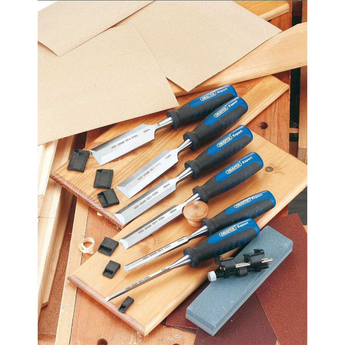 Draper Expert Soft Grip Wood Chisel Kit 140mm (8 Piece) 88605  White Rose Tools