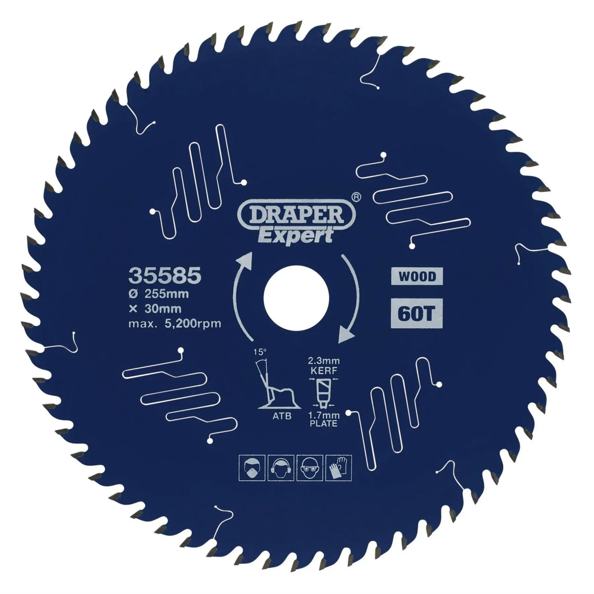 Draper Expert TCT Circular Saw Blade for Wood with PTFE Coating 255 x 30mm 60T 35585  White Rose Tools