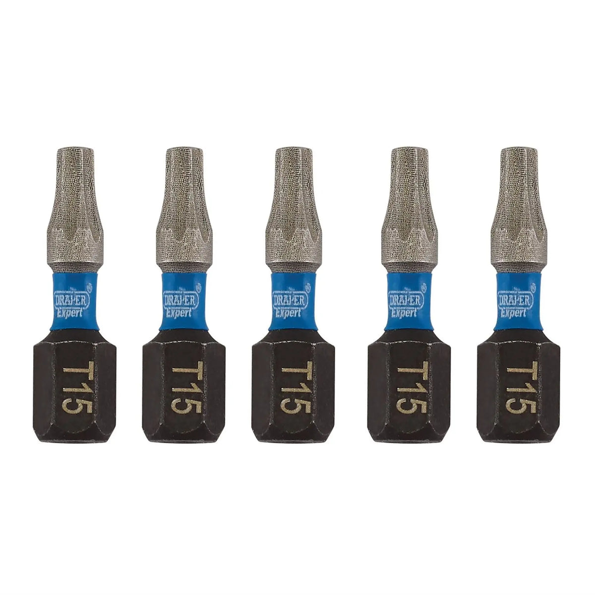 Draper Expert TX-STAR® Impact Screwdriver Bits T15 x 25mm 1/4" Hex (Pack of 5) 05492  White Rose Tools