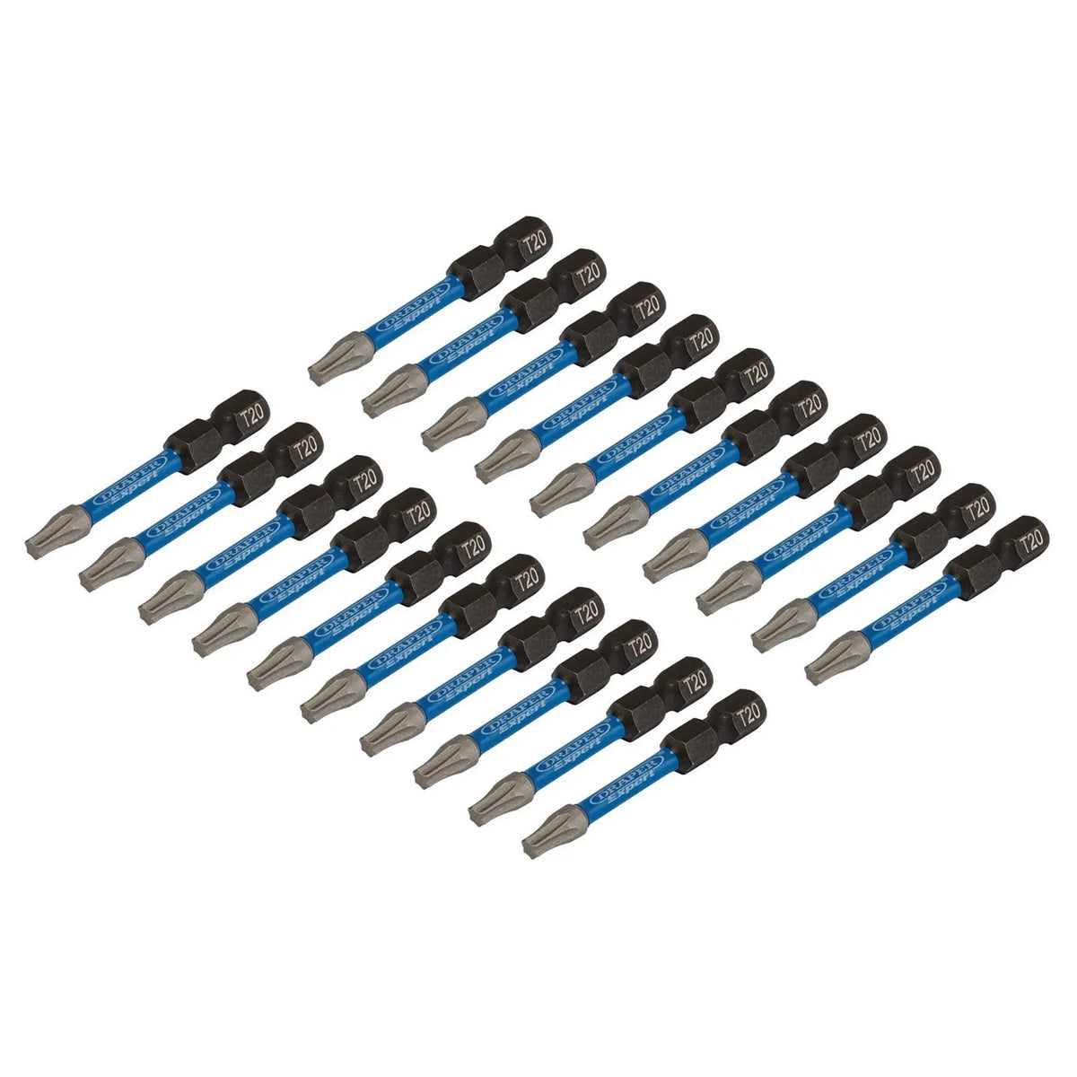 Draper Expert TX-STAR® Impact Screwdriver Bits T20 x 50mm 1/4" Hex (Pack of 20) 05698  White Rose Tools