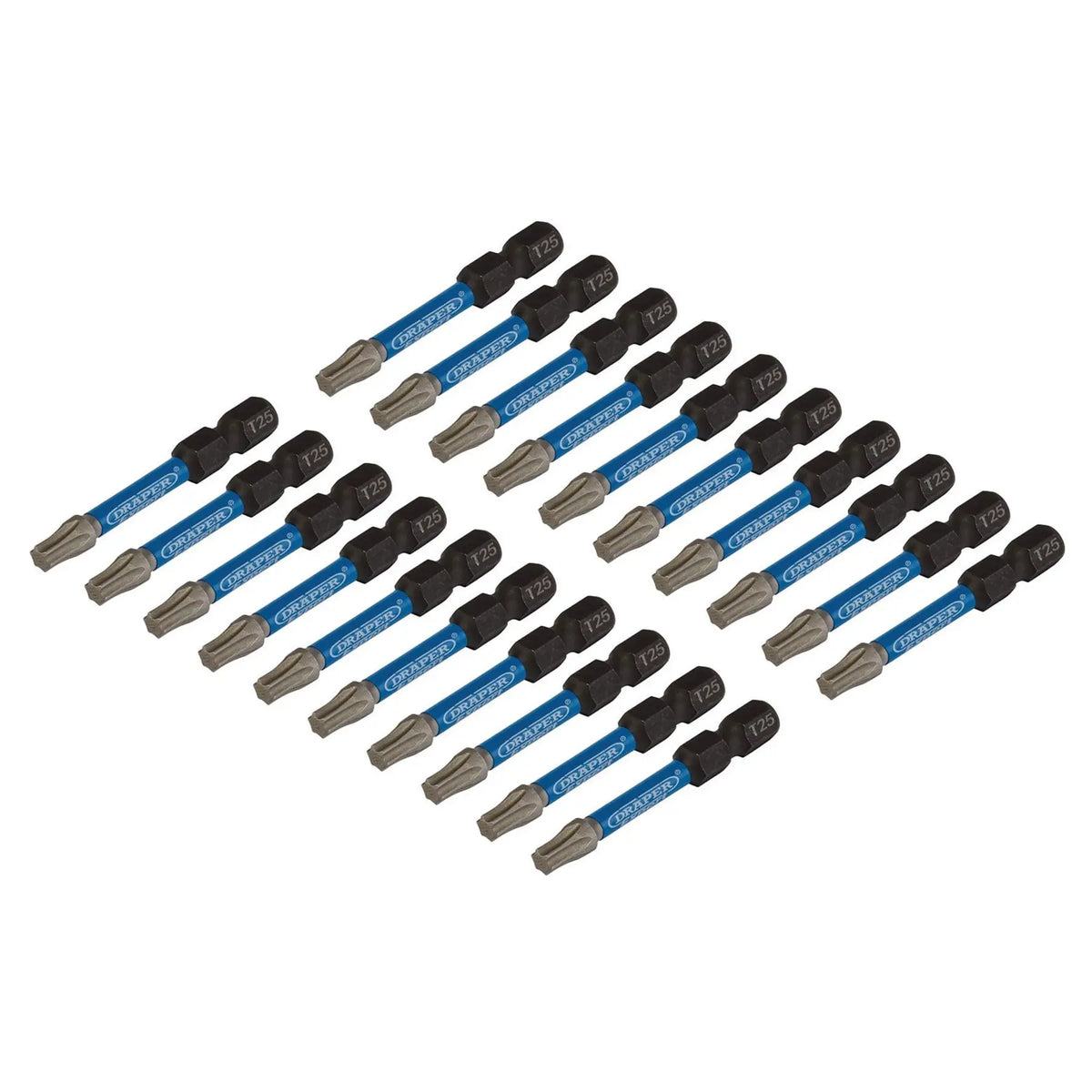 Draper Expert TX-STAR® Impact Screwdriver Bits T25 x 50mm 1/4" Hex (Pack of 20) 05699  White Rose Tools