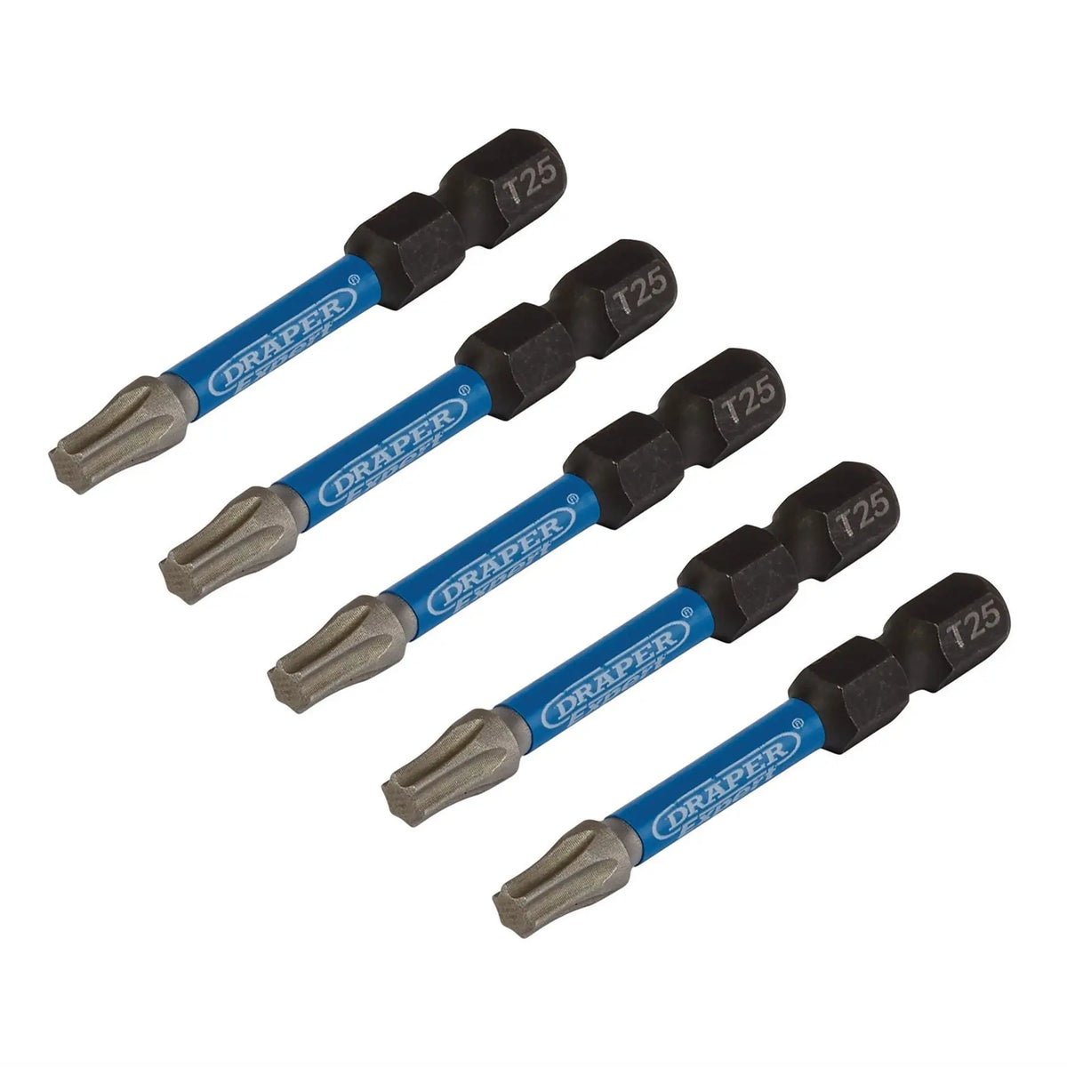 Draper Expert TX-STAR® Impact Screwdriver Bits T25 x 50mm 1/4" Hex (Pack of 5) 05653  White Rose Tools