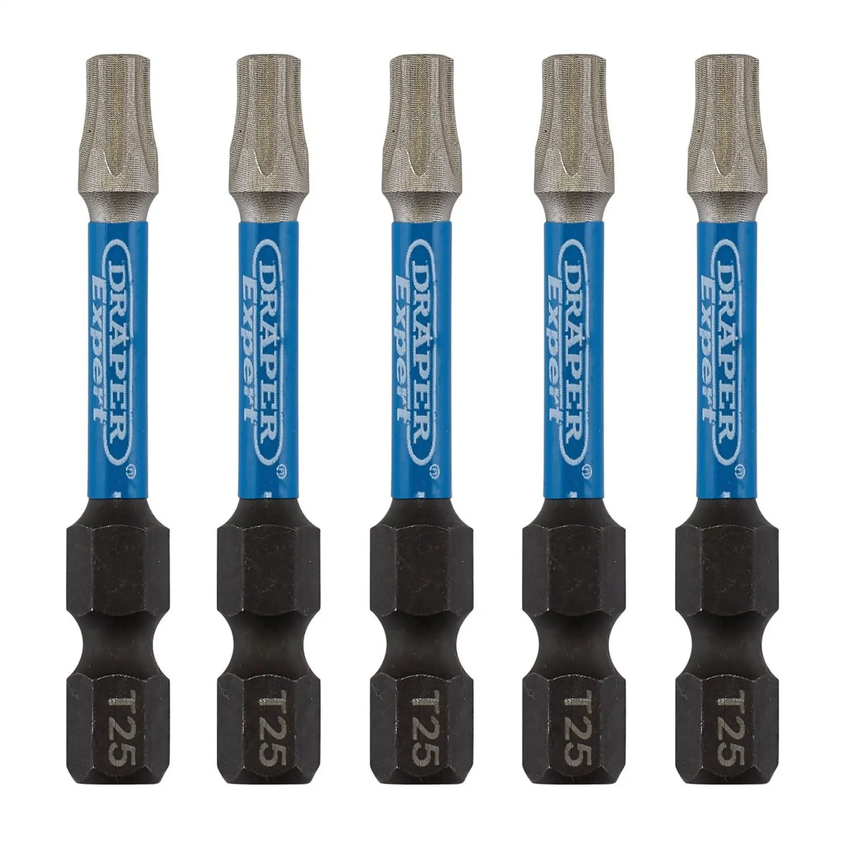 Draper Expert TX-STAR® Impact Screwdriver Bits T25 x 50mm 1/4" Hex (Pack of 5) 05653  White Rose Tools