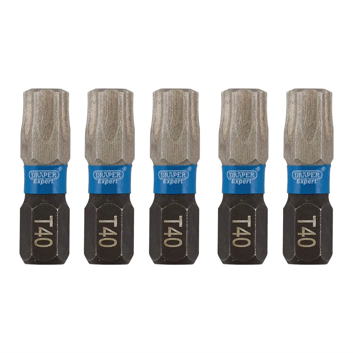 Draper Expert TX-STAR® Impact Screwdriver Bits T40 x 25mm 1/4" Hex (Pack of 5) 05497  White Rose Tools