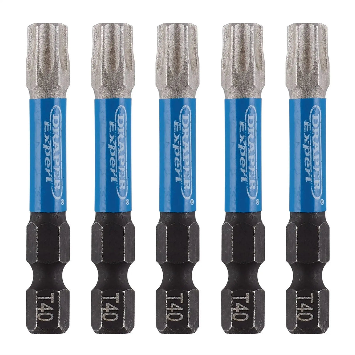 Draper Expert TX-STAR® Impact Screwdriver Bits T40 x 50mm 1/4" Hex (Pack of 5) 05672  White Rose Tools