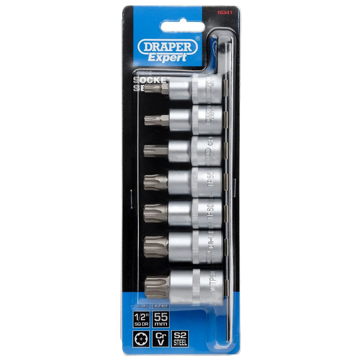 Draper Expert TX-STAR® Plus Socket Bit Set 1/2" Sq. Dr. 55mm (7 Piece) 16341  White Rose Tools