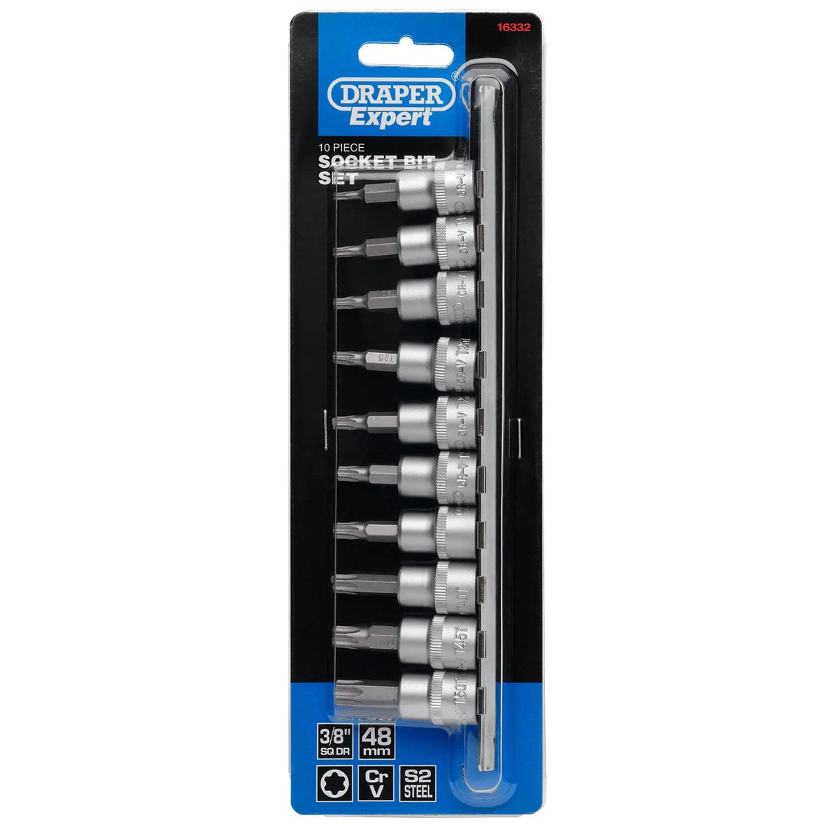 Draper Expert TX-STAR® Security Socket Bit Set 3/8" Sq. Dr. 48mm (10 Piece) 16332  White Rose Tools