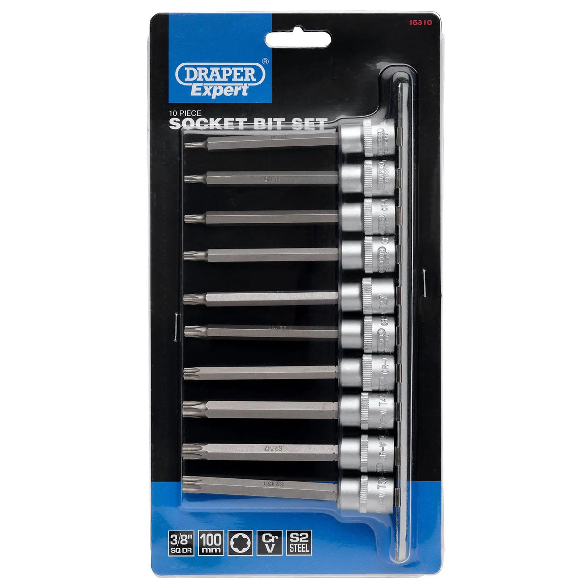 Draper Expert TX-STAR® Socket Bit Set 3/8" Sq. Dr. 100mm (10 Piece) 16310  White Rose Tools