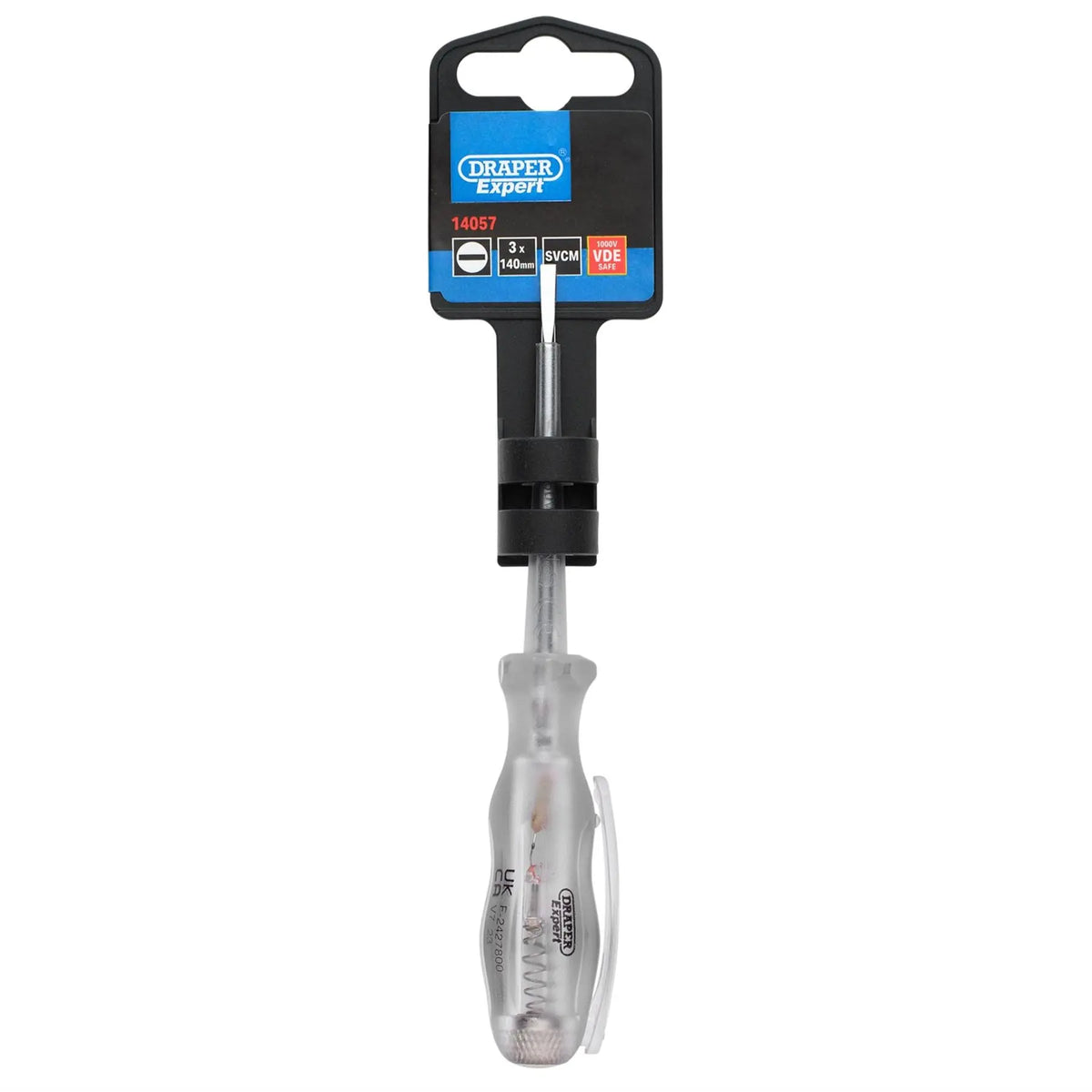 Draper Expert VDE Mains Tester Screwdriver 105-250V AC 140mm 14057  White Rose Tools